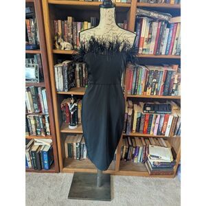 Brand New LPA Womens Size Small Black Flapper Feathered Strapless Designer Dress
